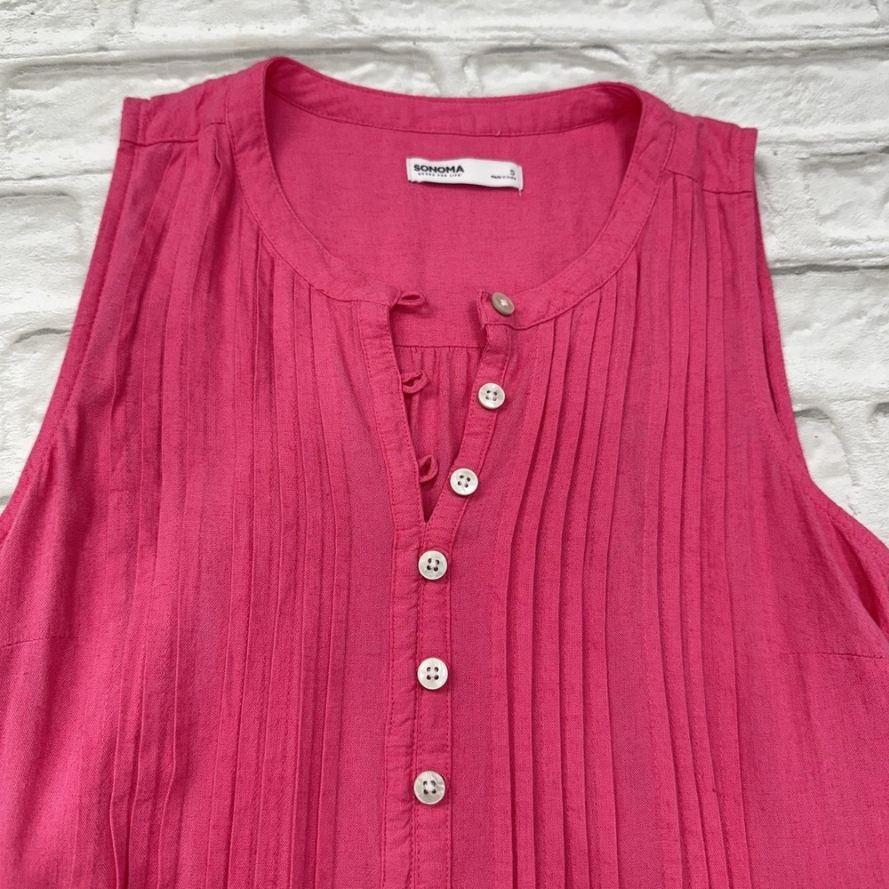 Sonoma S Linen Blend Sleeveless Knee Length Dress Pink Pleated Summer Sun Dress - Picture 5 of 15